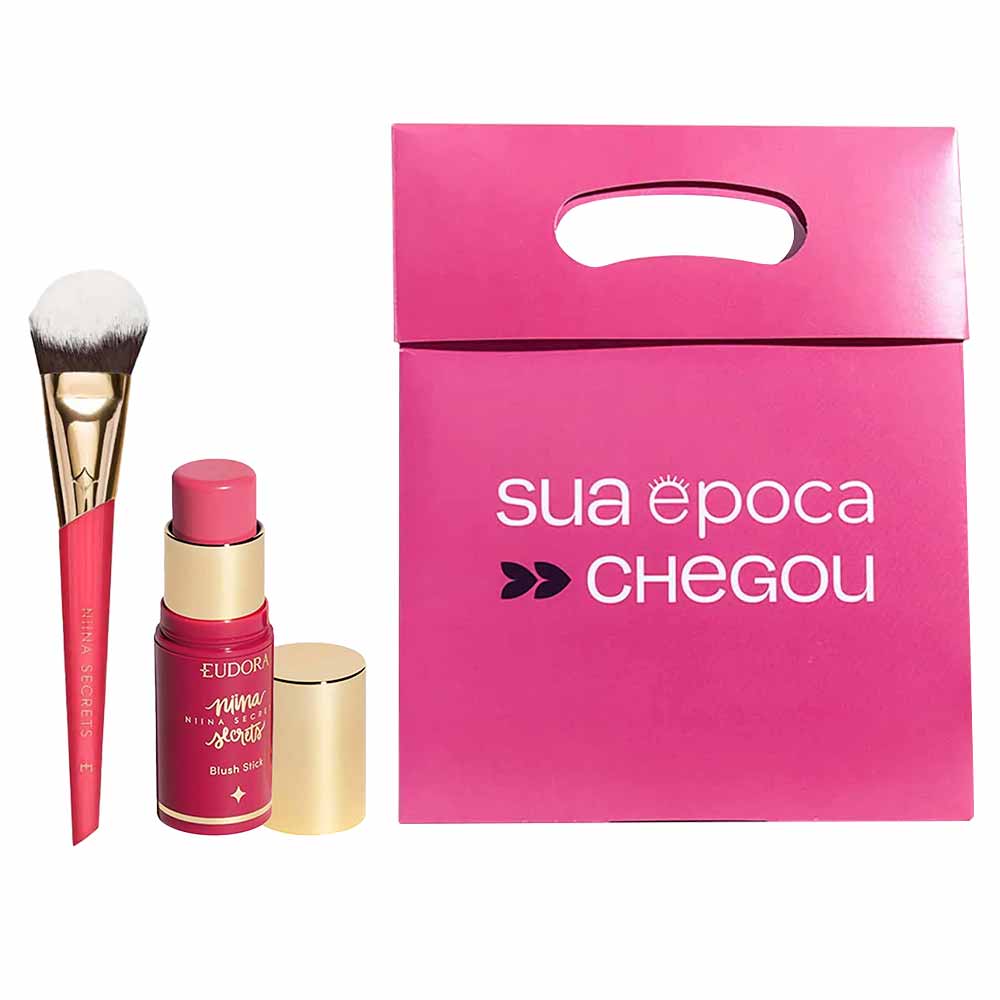 Kit de Natal Niina Secrets - Pincel Multifuncional + Blush Stick + Sacola Presenteável